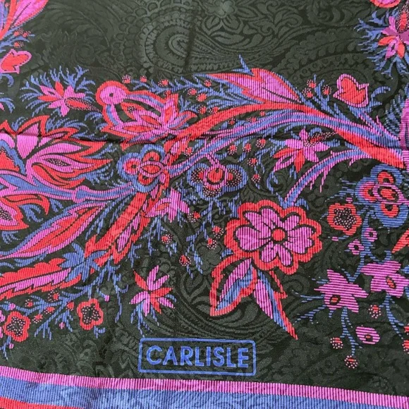 Carlisle Black Scarf with Purple and Pink Floral Accents silk 32“ x 32“ - Picture 7 of 8